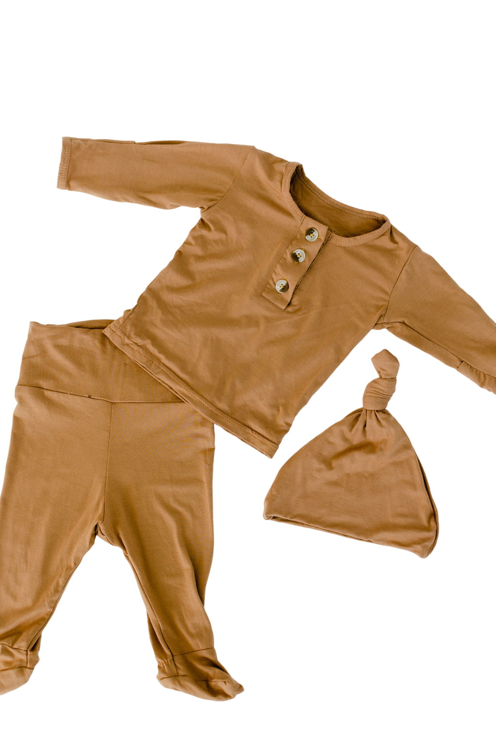 Top And Bottom Outfit And Hat Set (newborn-12 Months Sizes) Camel