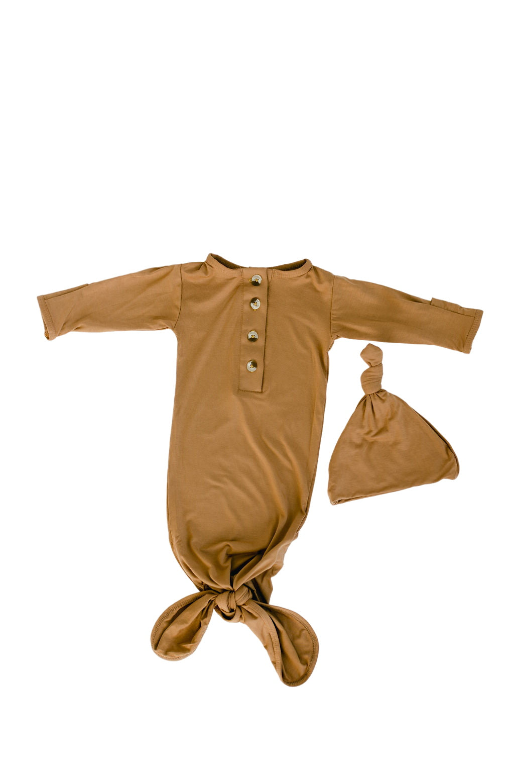 Knotted Baby Gown & Hat Set - Camel Brown (newborn-3 Months)