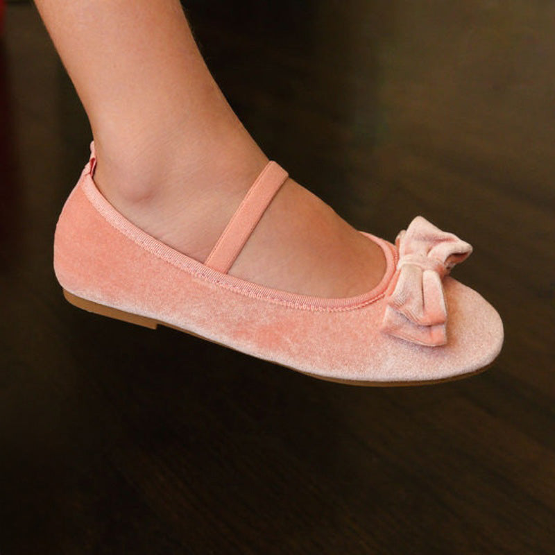 Miss Emory Flat In Pink Velvet - Kids