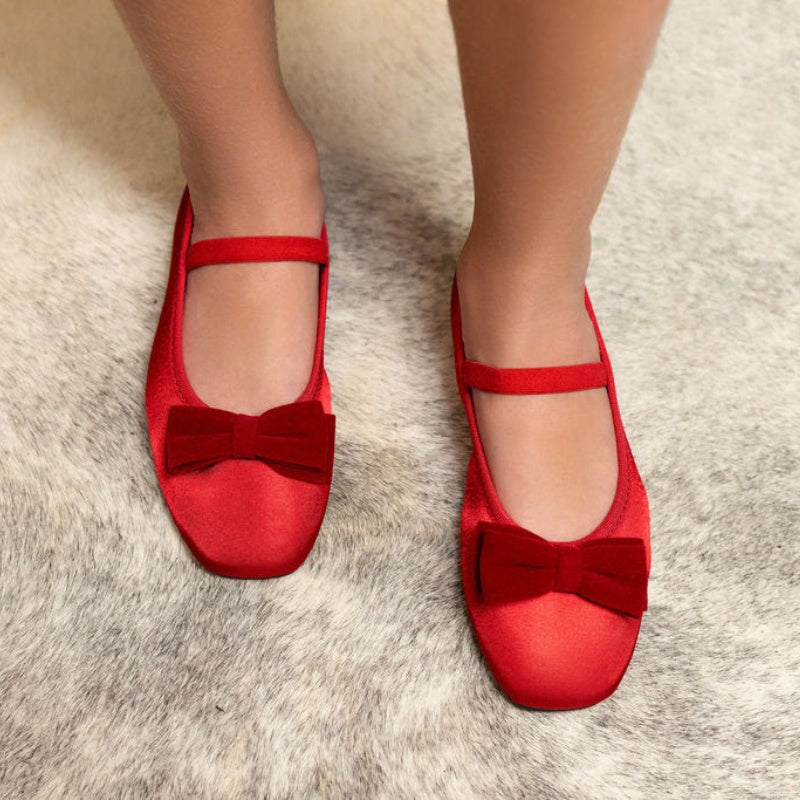 Miss Emory Flat In Red Satin - Kids