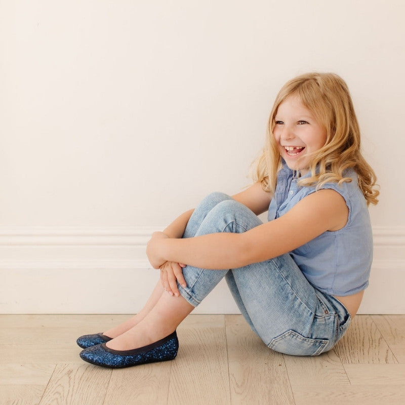 Miss Samara Ballet Flat In Navy Glitter - Kids