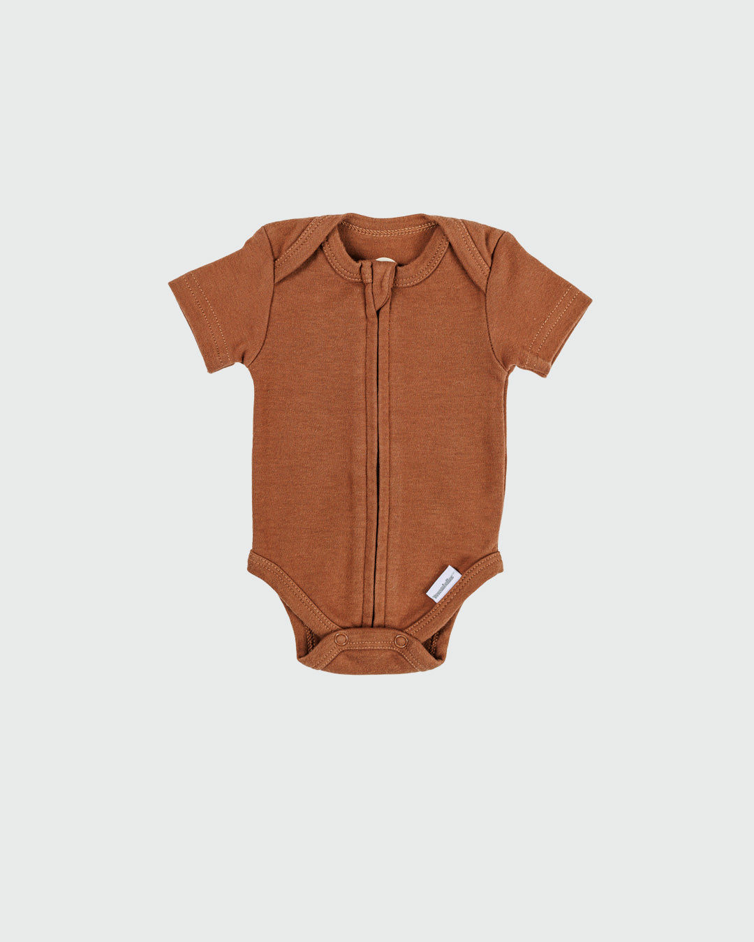 Short Sleeve Zipper Bodysuit In Mocha, 9-12m