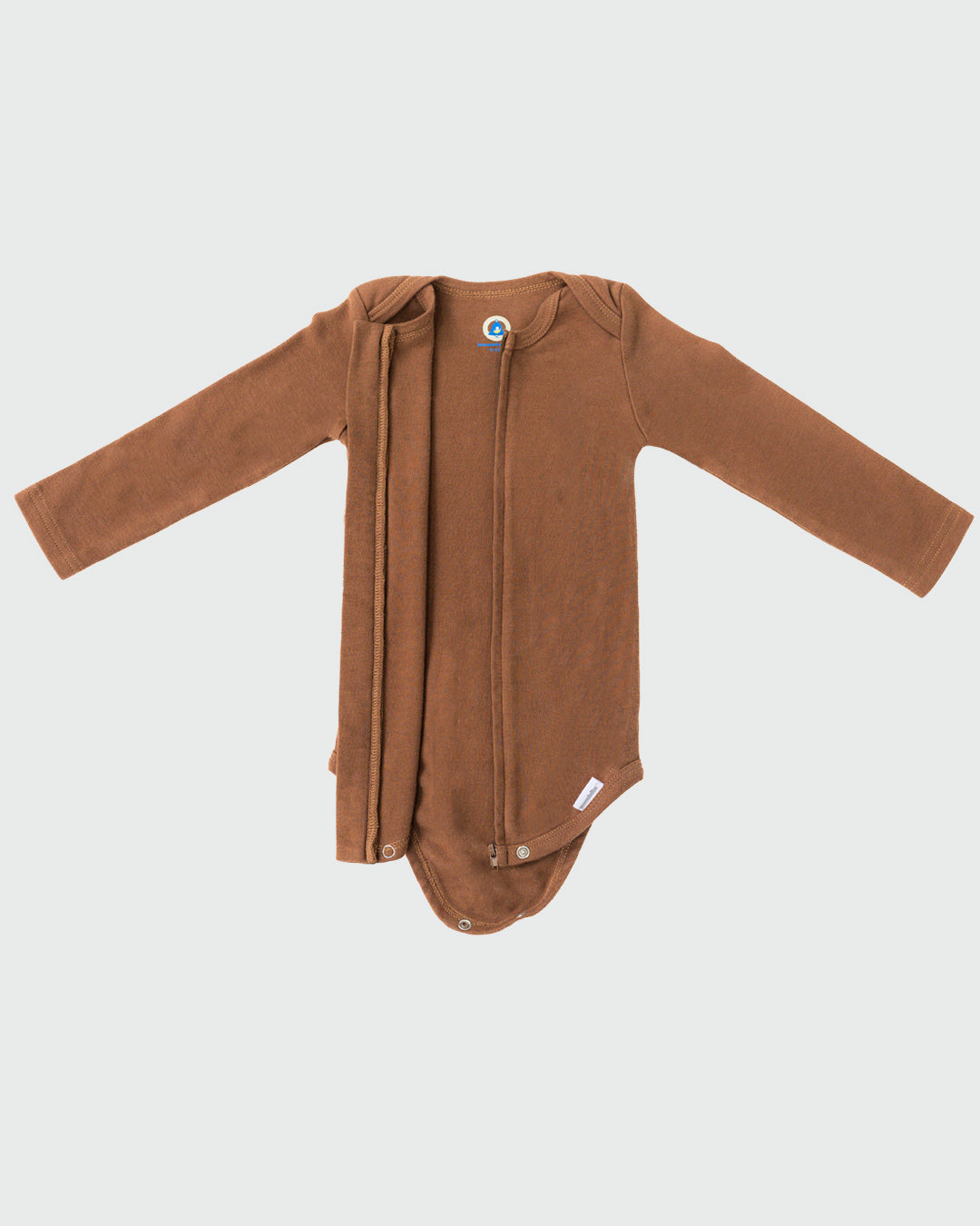 Long Sleeve Zipper Bodysuit In Mocha, 3-6m