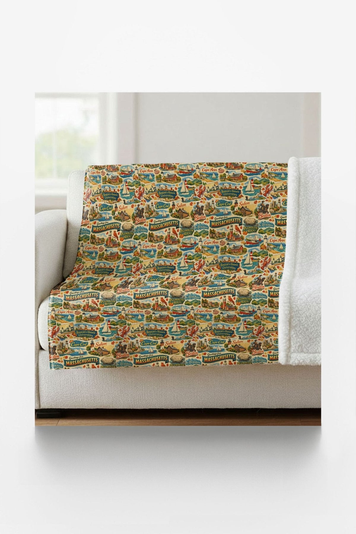 Massachusetts Postcard Memories Sherpa Blanket