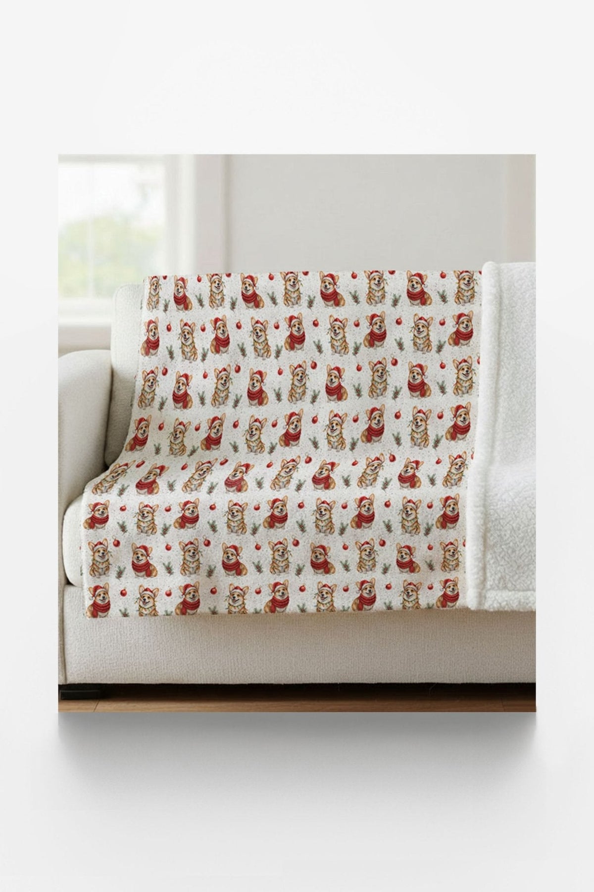 Mistletoe Morning Corgi Sherpa Blanket