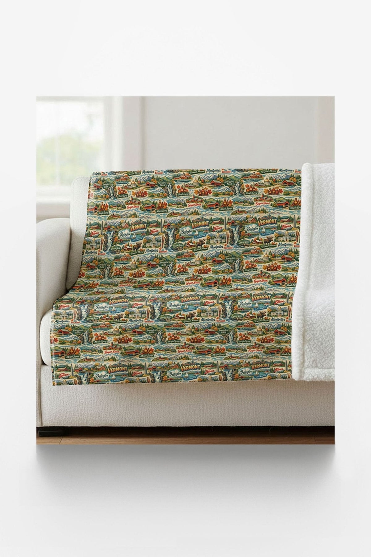 Vermont Postcard Memories Sherpa Blanket