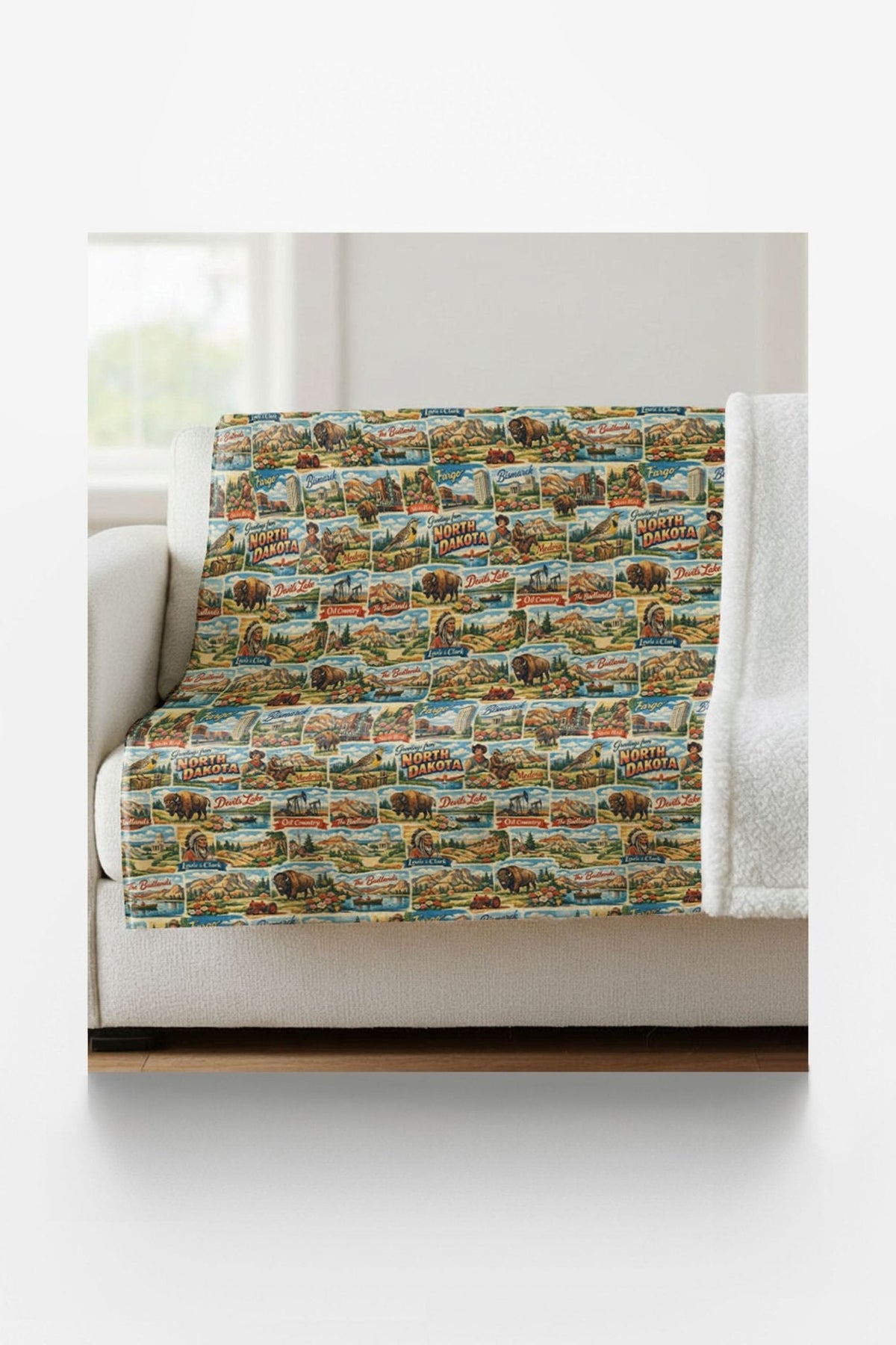 North Dakota Postcard Memories Sherpa Blanket