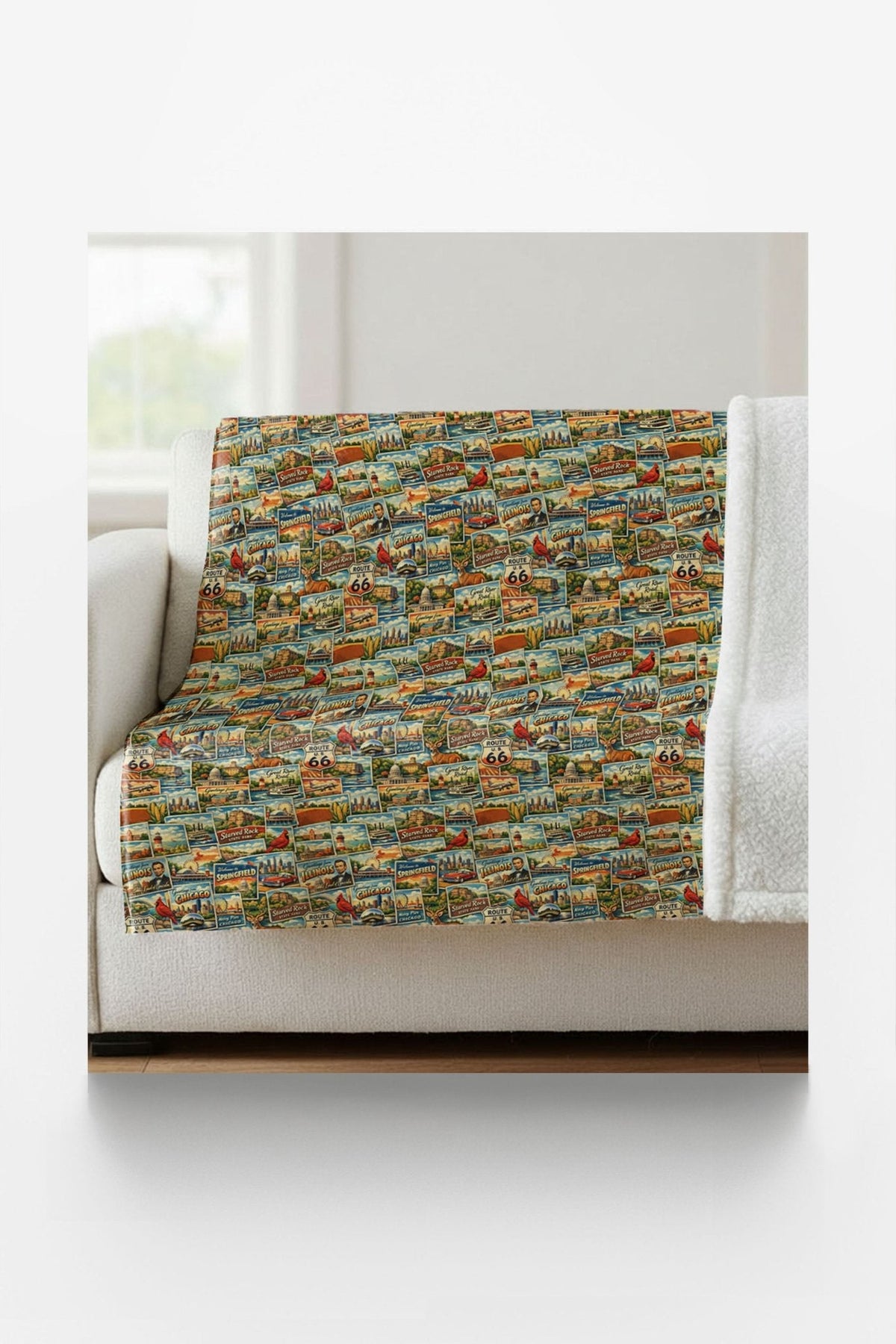 Illinois Postcard Memories Sherpa Blanket