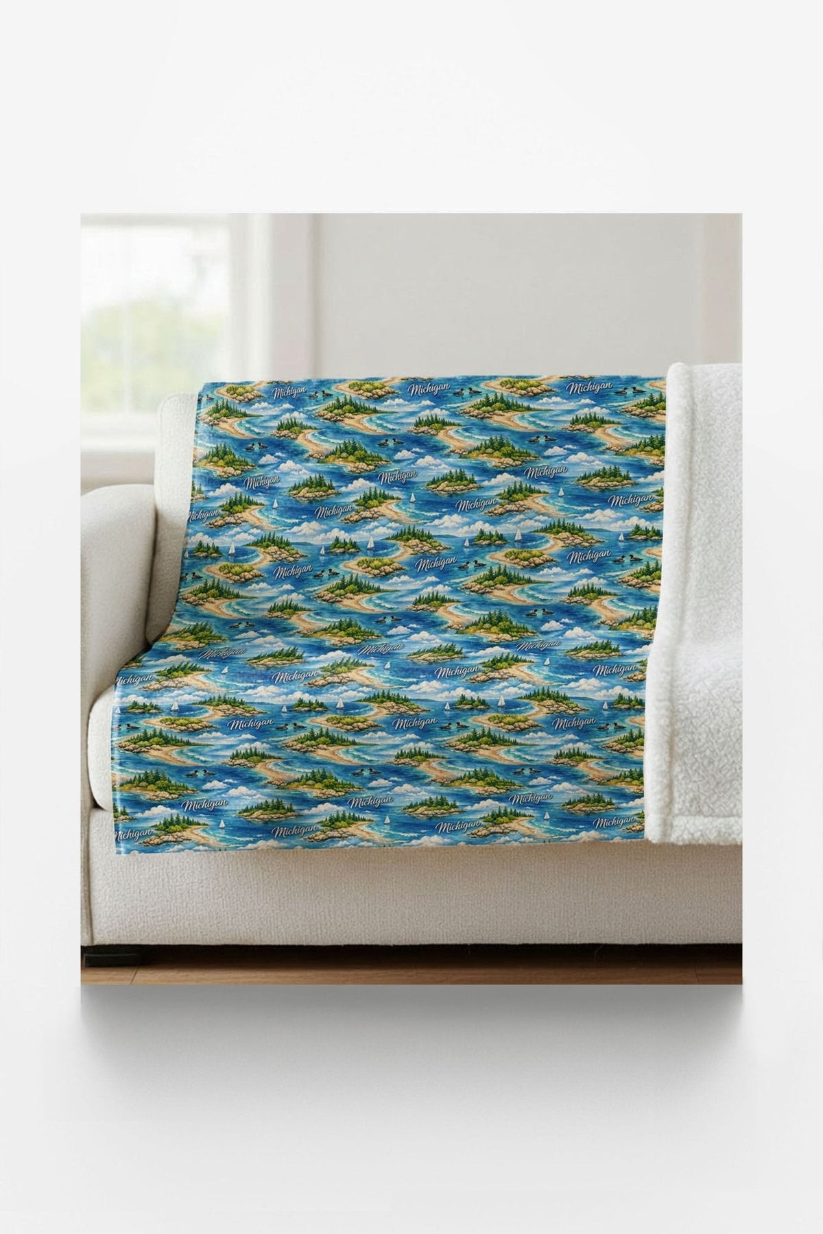 Michigan Great Lakes Calm Sherpa Blanket