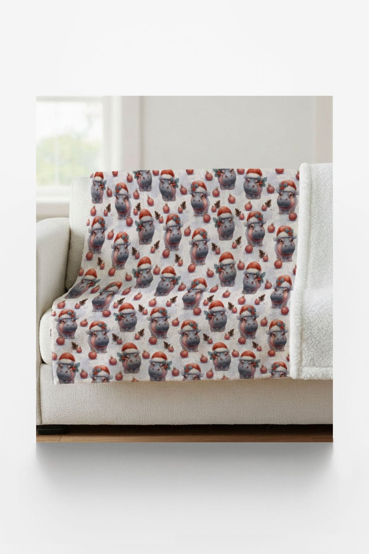 Jolly Hippo Christmas Sherpa Blanket