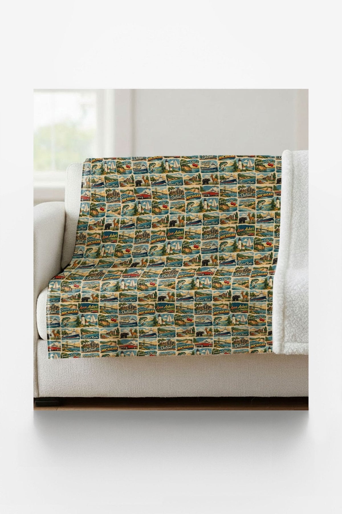 Michigan Postcard Memories Sherpa Blanket