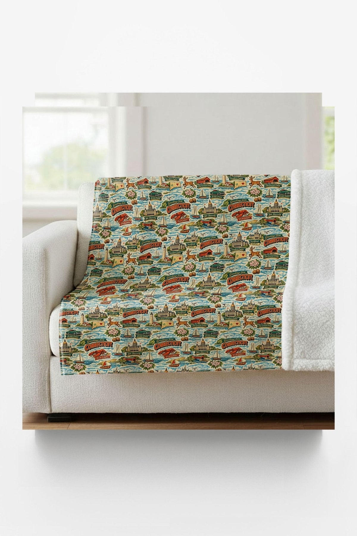 Connecticut Postcard Memories Sherpa Blanket