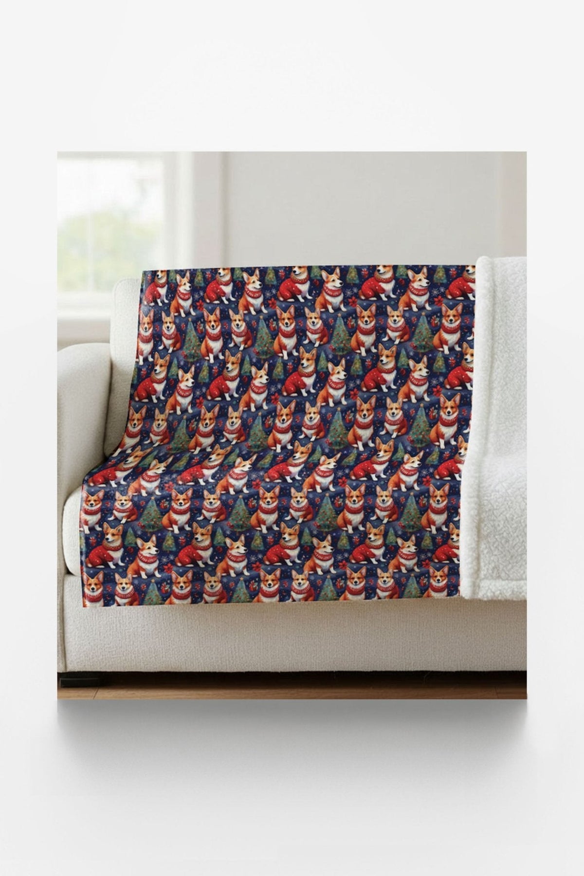 Corgi Under The Pines Sherpa Blanket