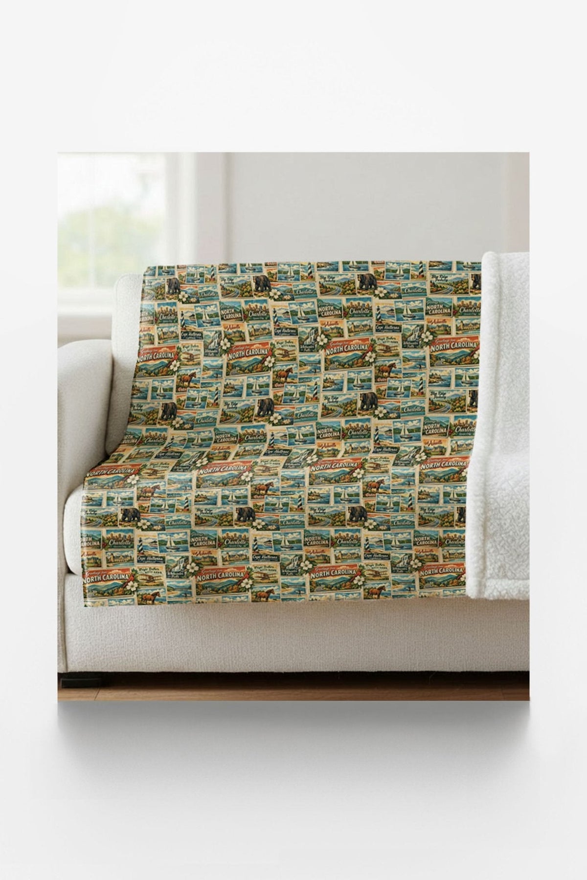 North Carolina Postcard Memories Sherpa Blanket