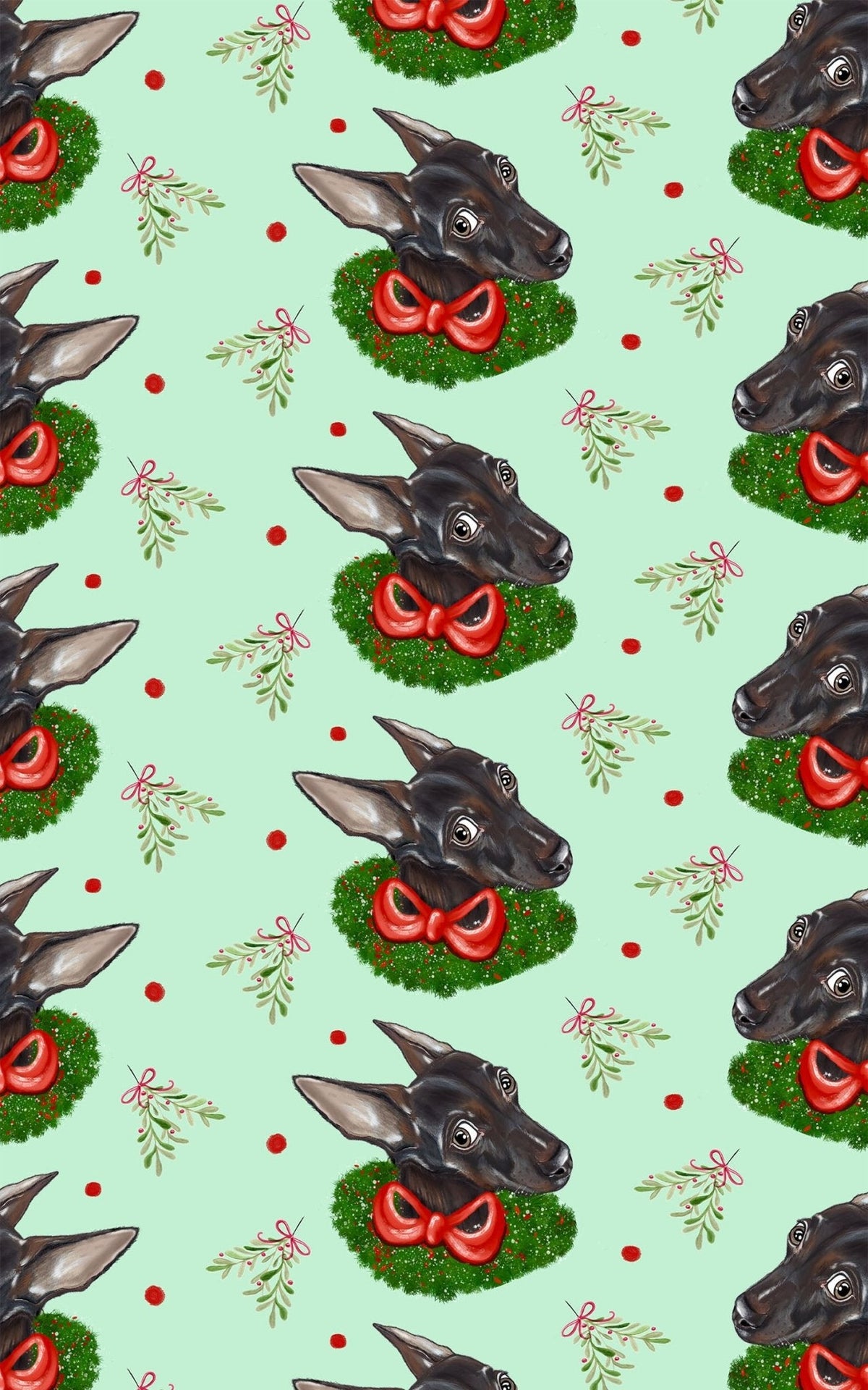 Chocolate Chihuahua Wreath Wrapping Paper | Michelle Gilsey | Artist Corner