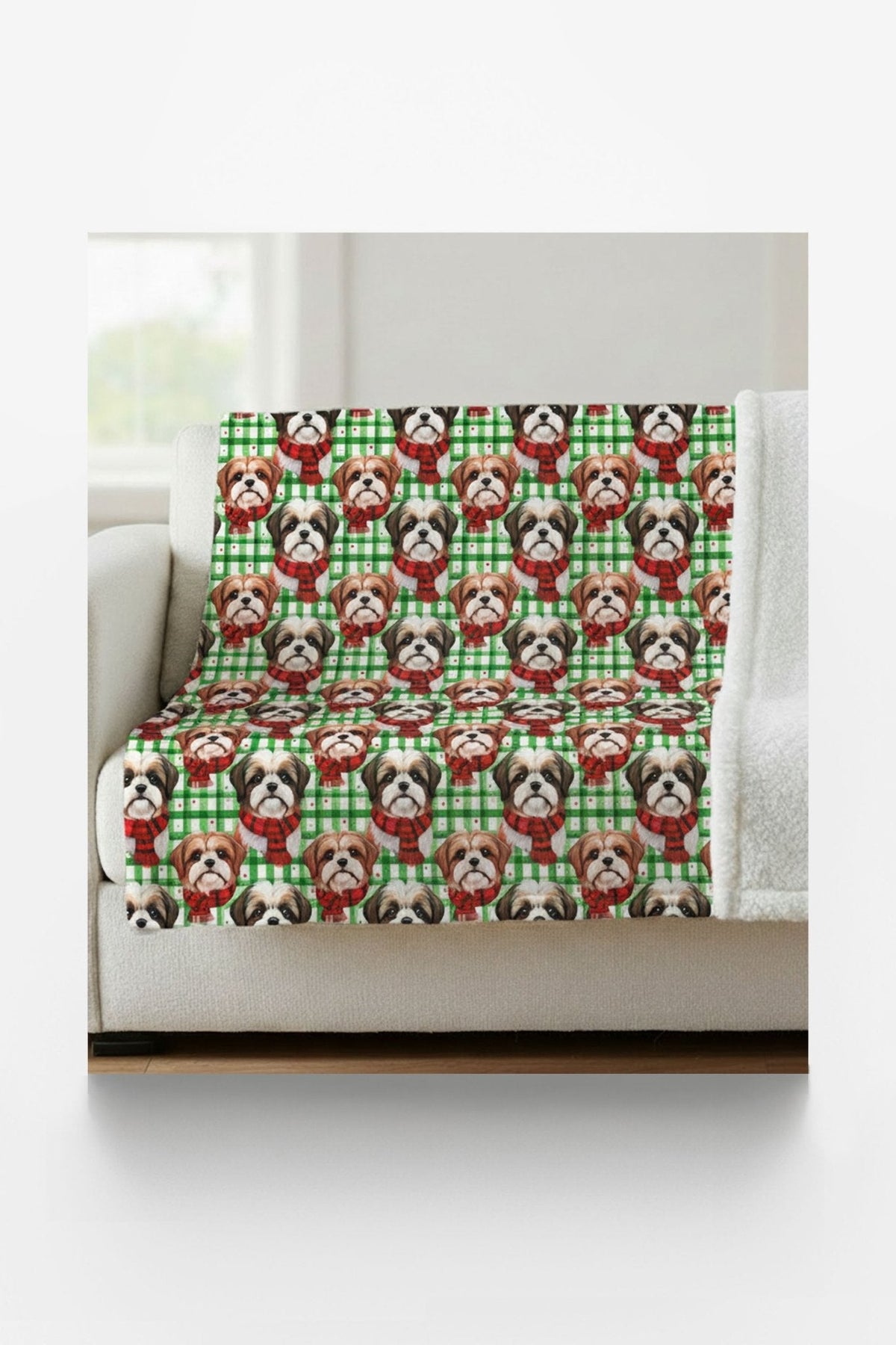 Shih Tzu Plaid Parade Sherpa Blanket