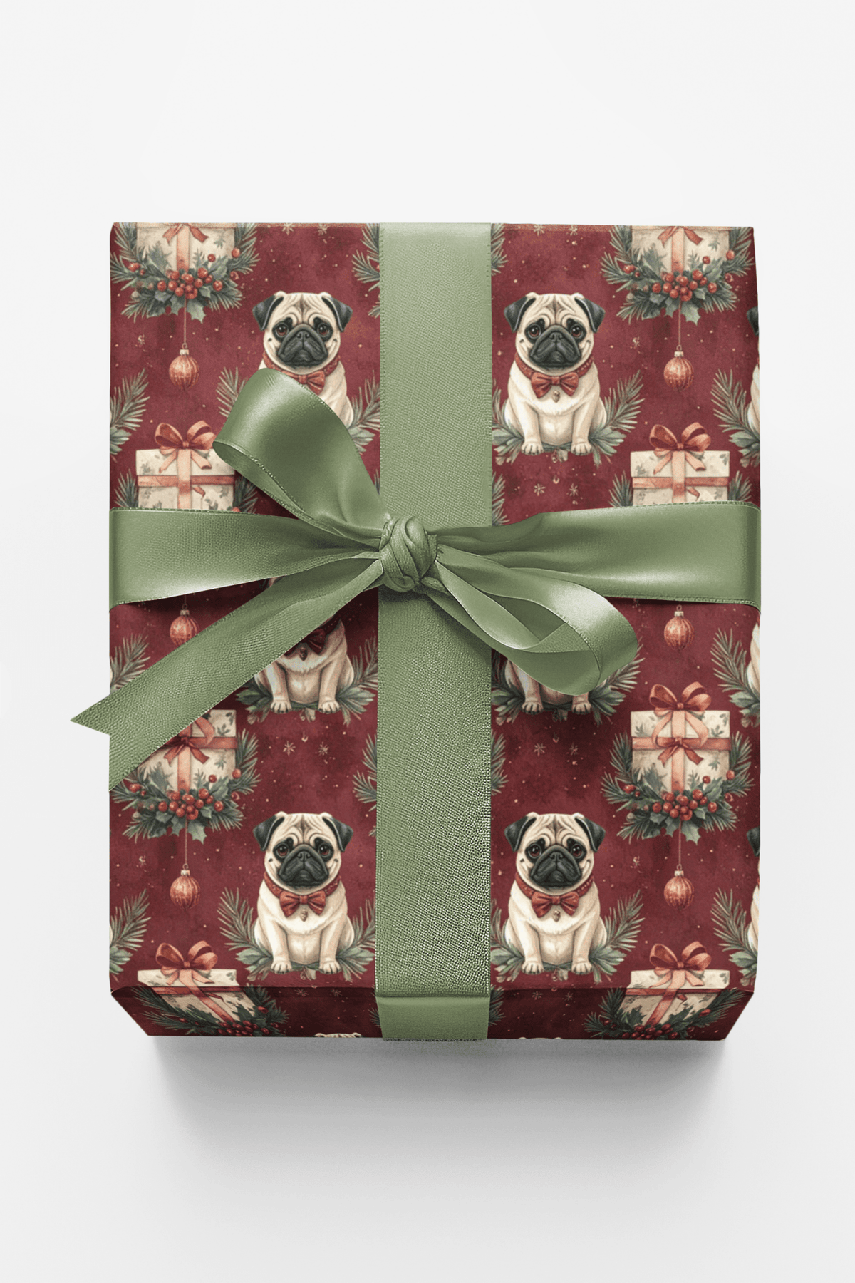Victorian Christmas Pugs Wrapping Paper