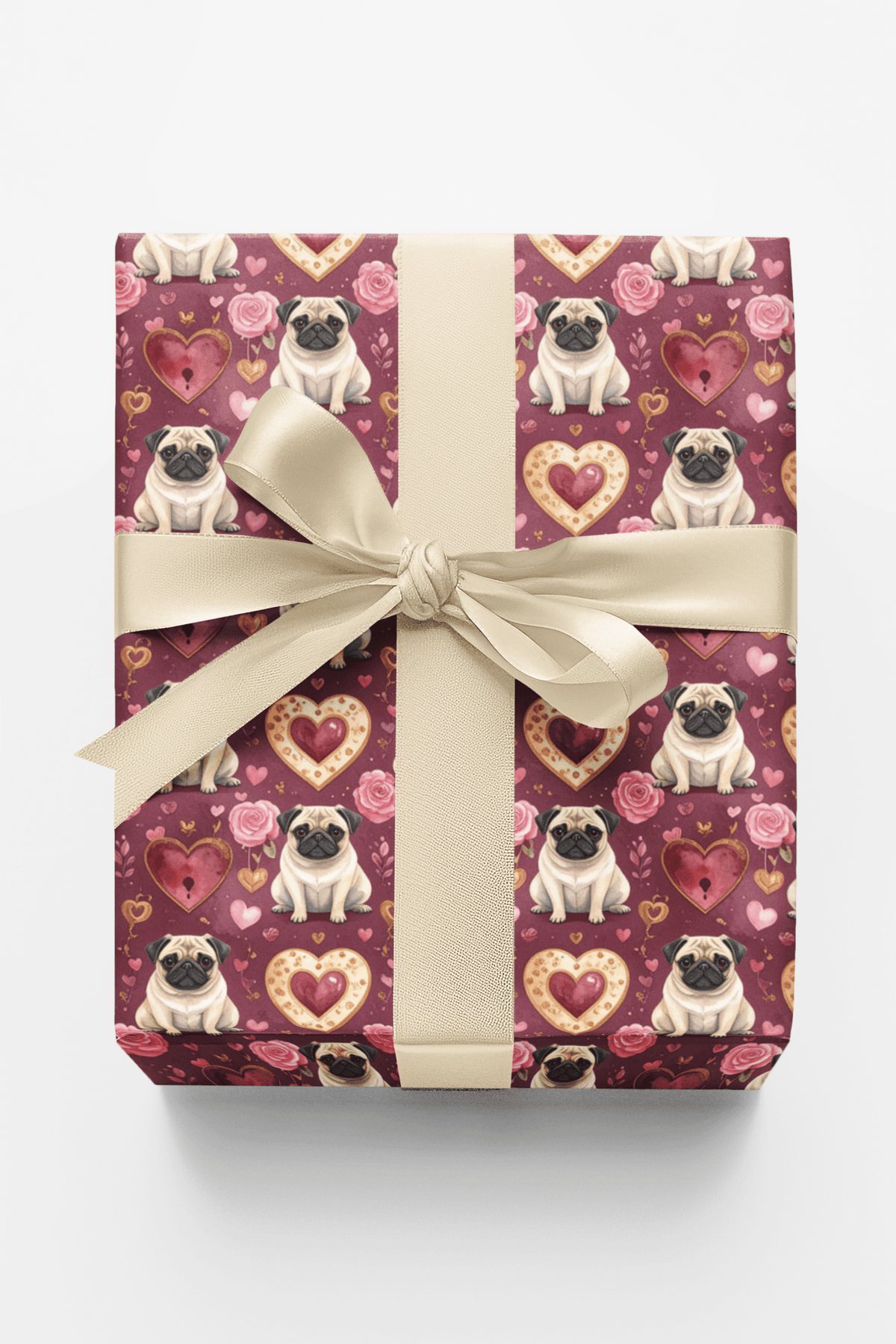 Love & Hearts Pug Wrapping Paper