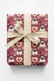 Love & Hearts Pug Wrapping Paper