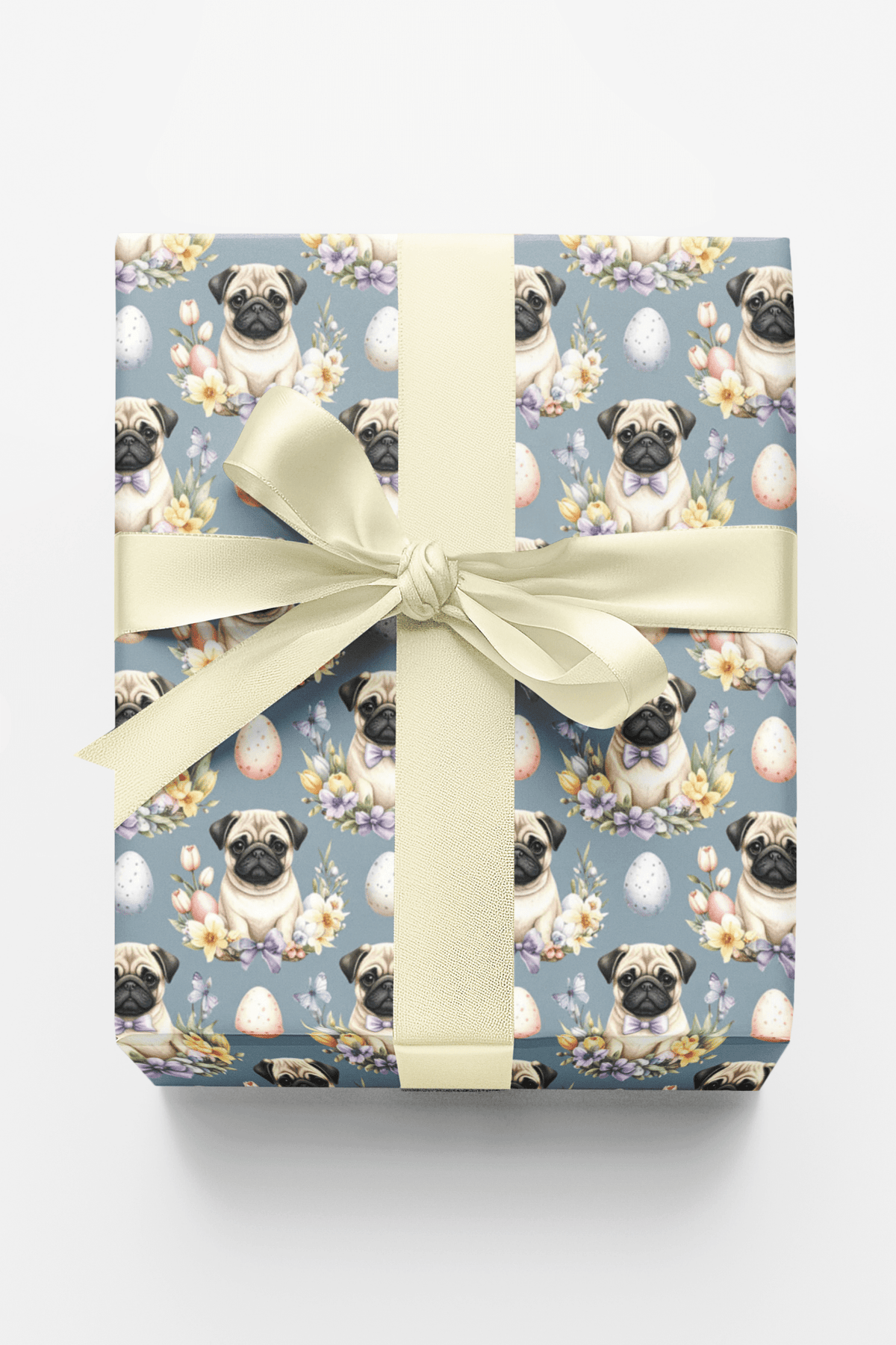 Easter Blooms Pug Wrapping Paper