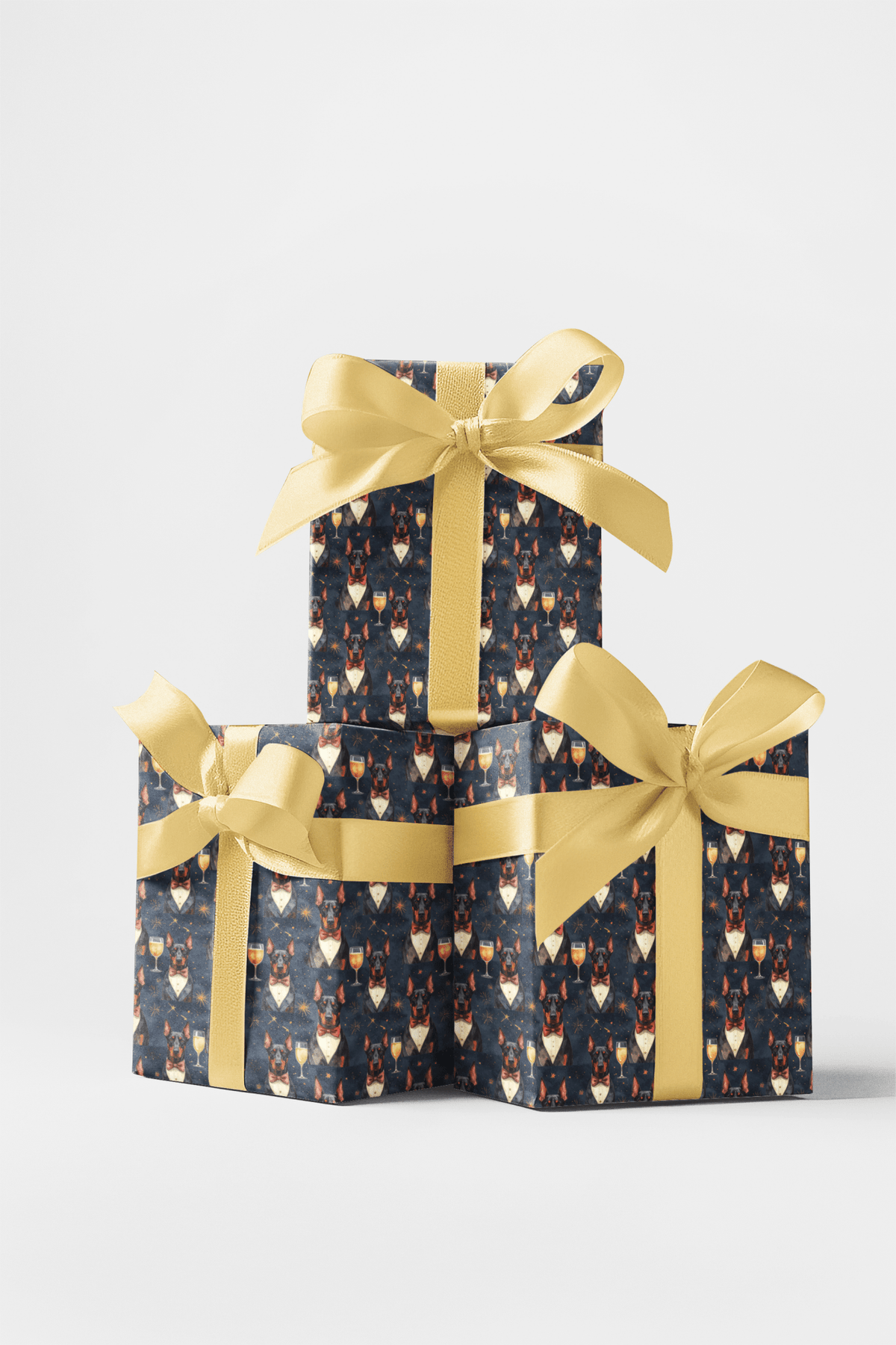 Festive New Year Dobermans Wrapping Paper