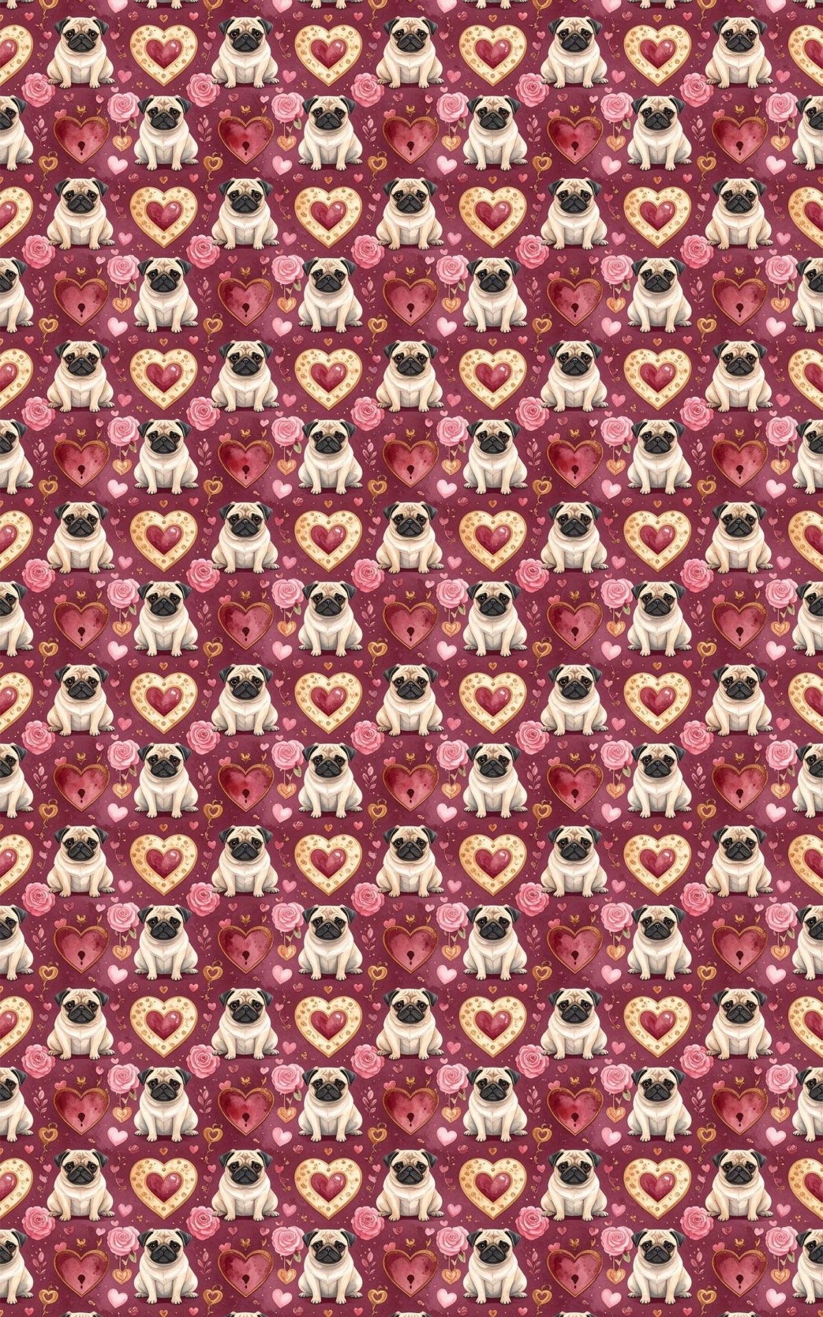 Love & Hearts Pug Wrapping Paper