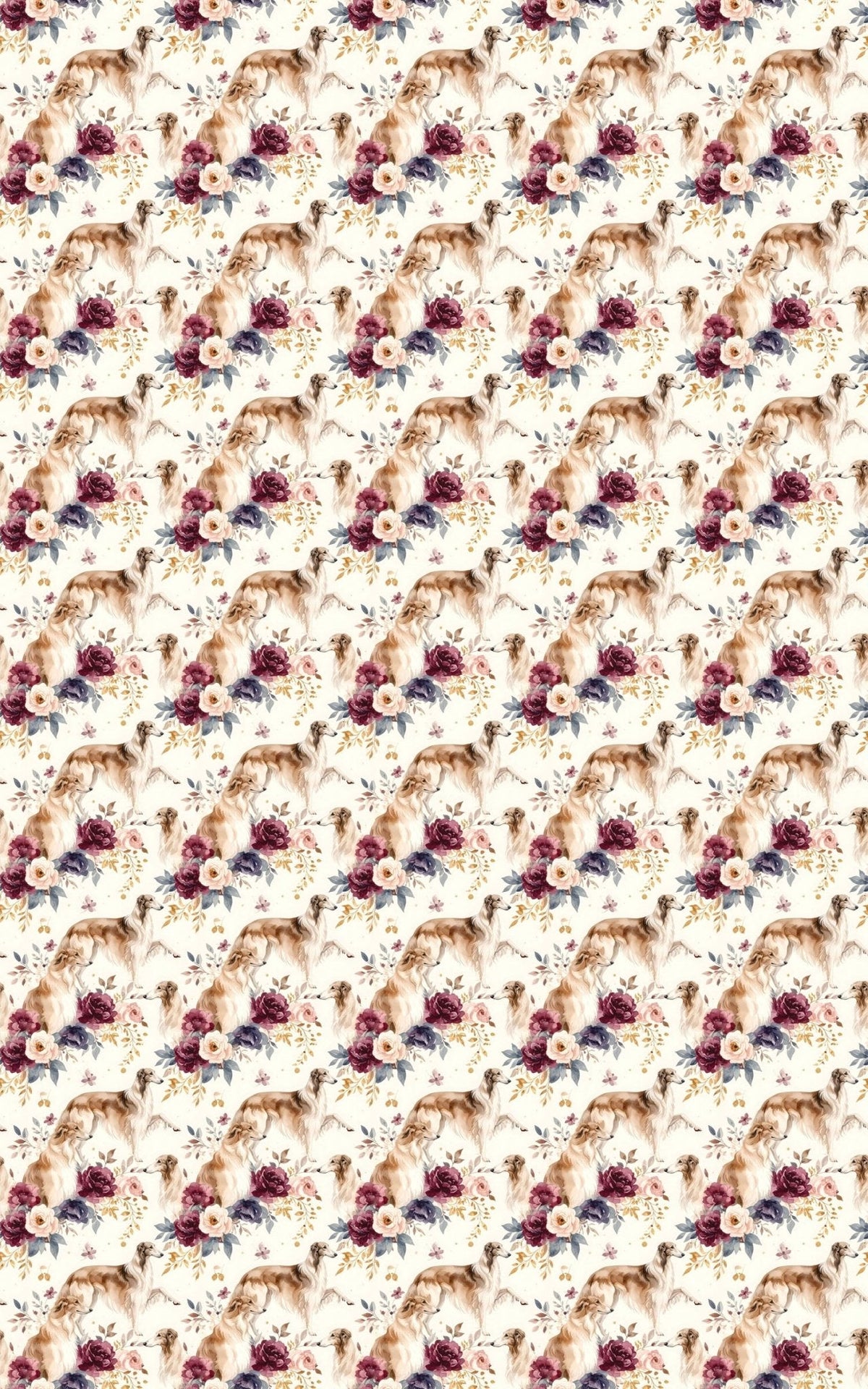 Borzoi & Russian Floral Motif Wrapping Paper