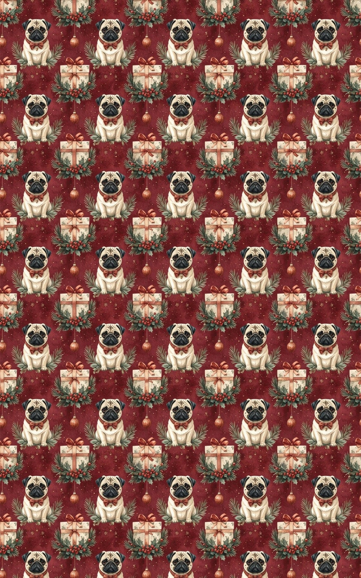 Victorian Christmas Pugs Wrapping Paper