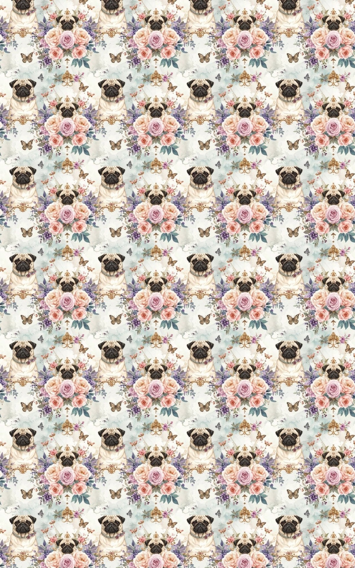 Pug Garden Party Wrapping Paper