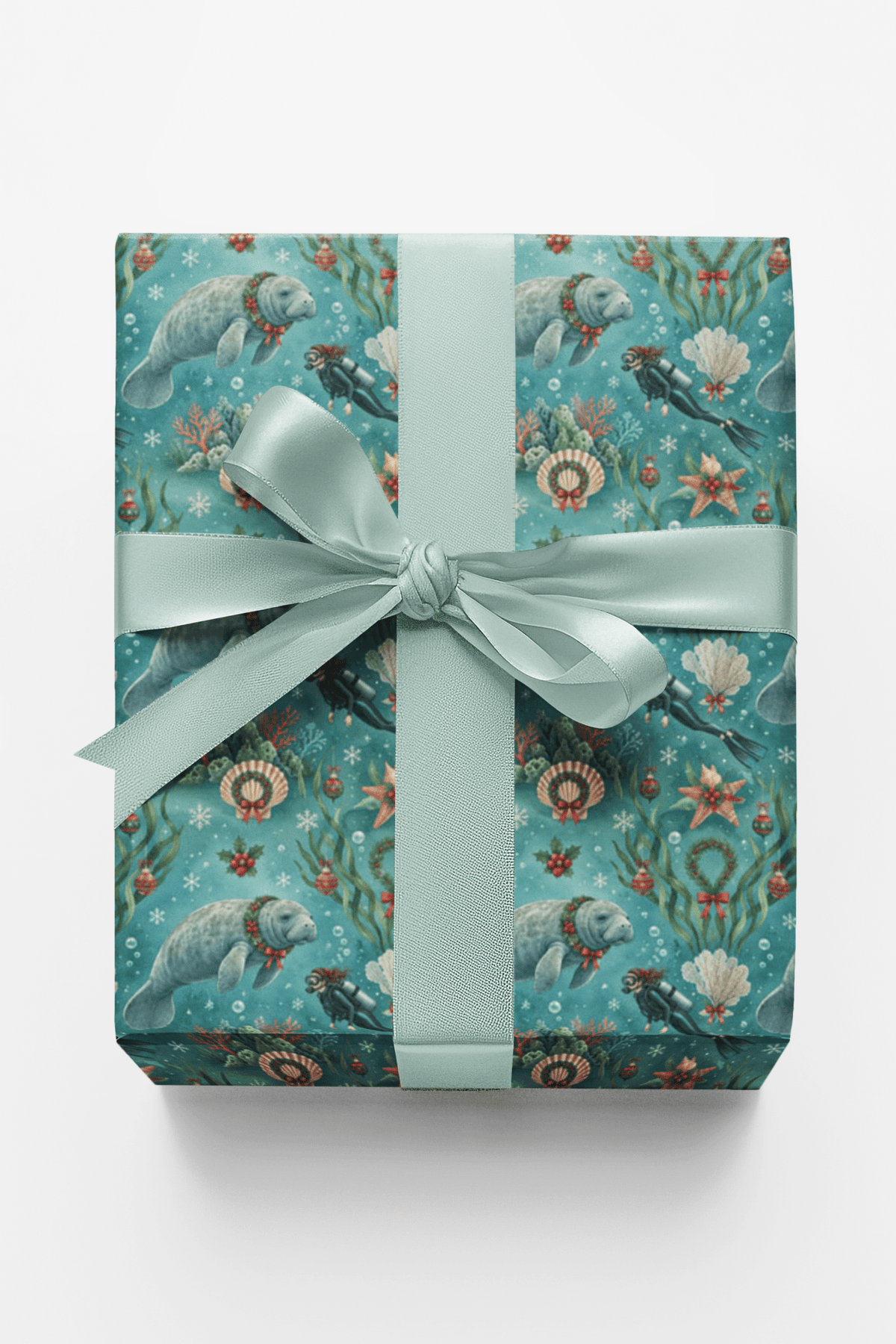 Santa's Manatee Dive Wrapping Paper