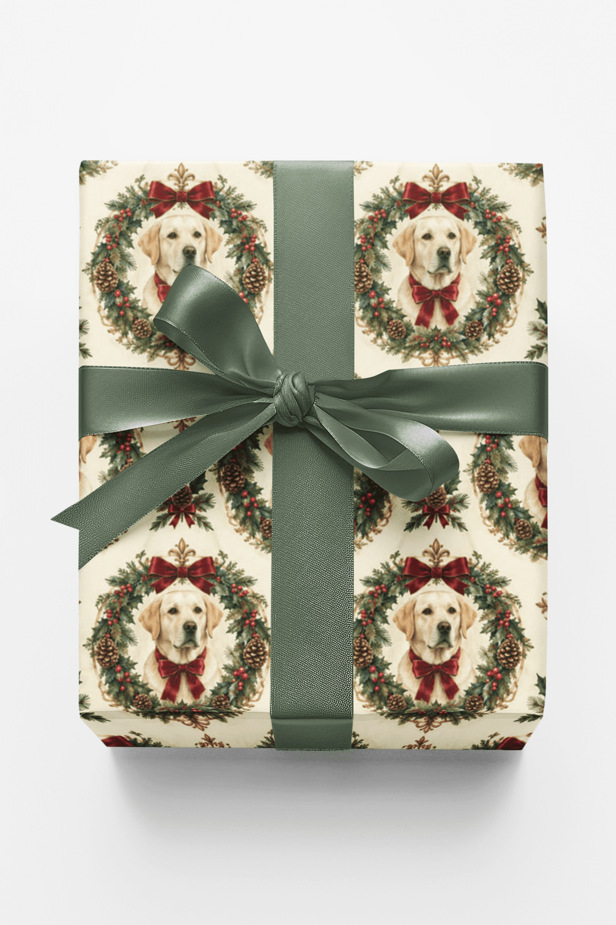 Golden Christmas Wreath Wrapping Paper
