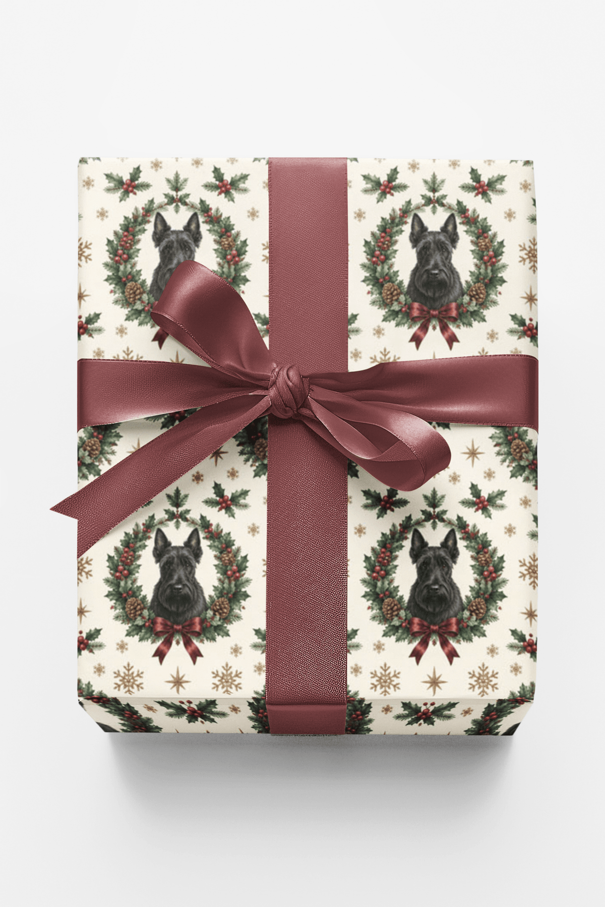 Festive Scottie Wreaths Wrapping Paper