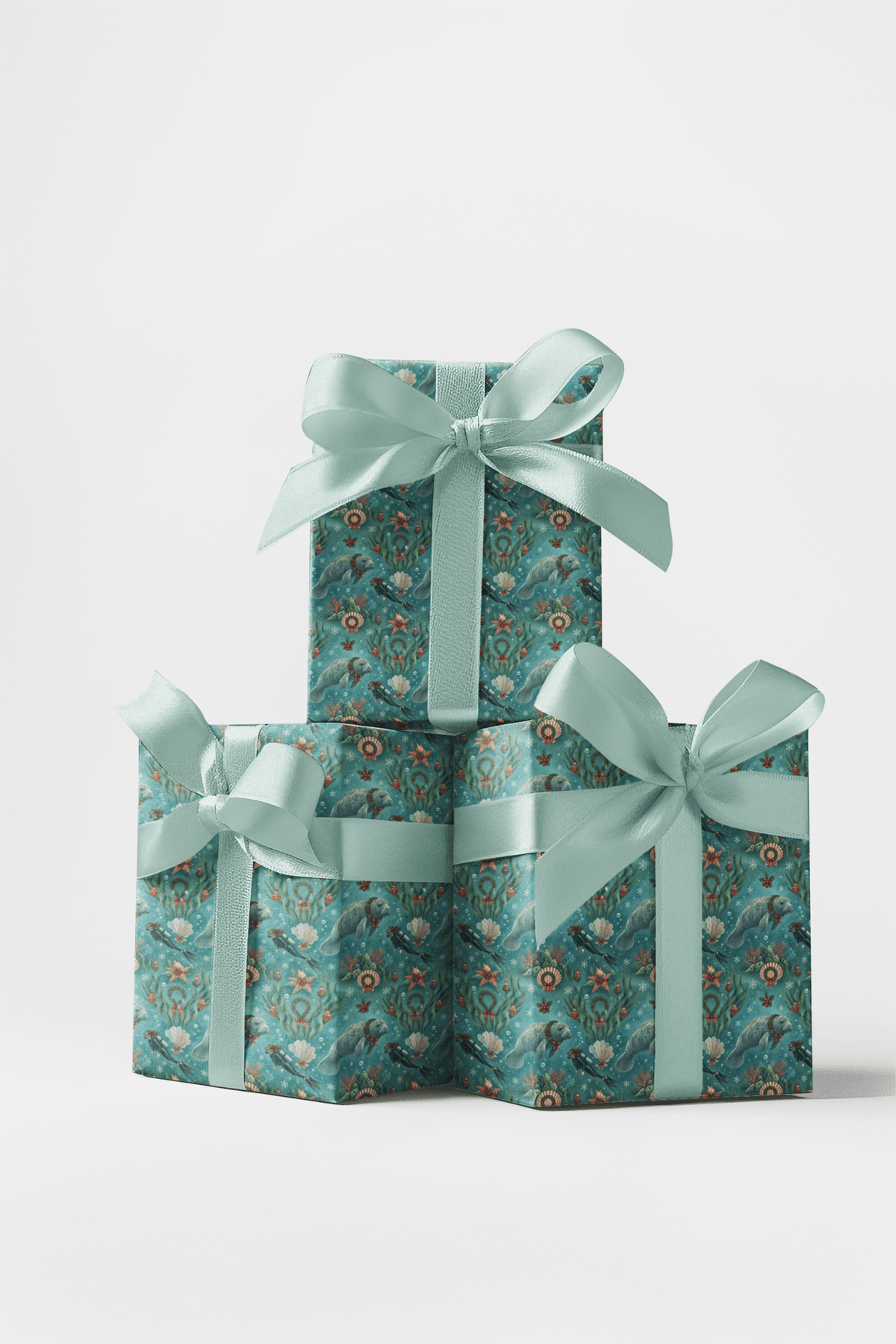 Santa's Manatee Dive Wrapping Paper