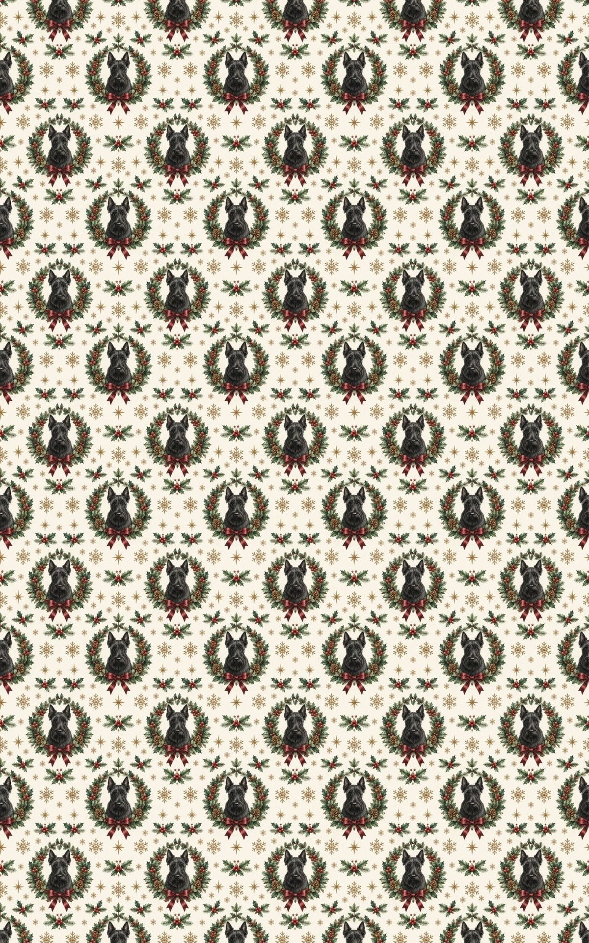 Festive Scottie Wreaths Wrapping Paper