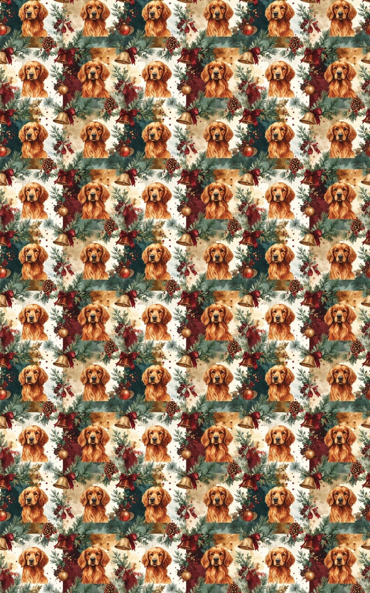 Red Golden Retriever Holiday Bells Wrapping Paper