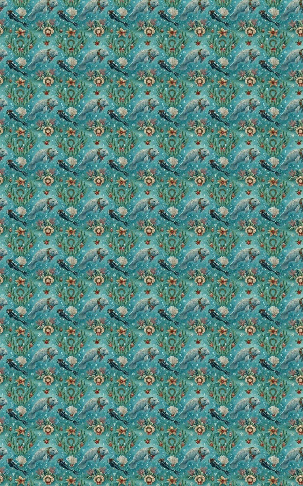 Santa's Manatee Dive Wrapping Paper
