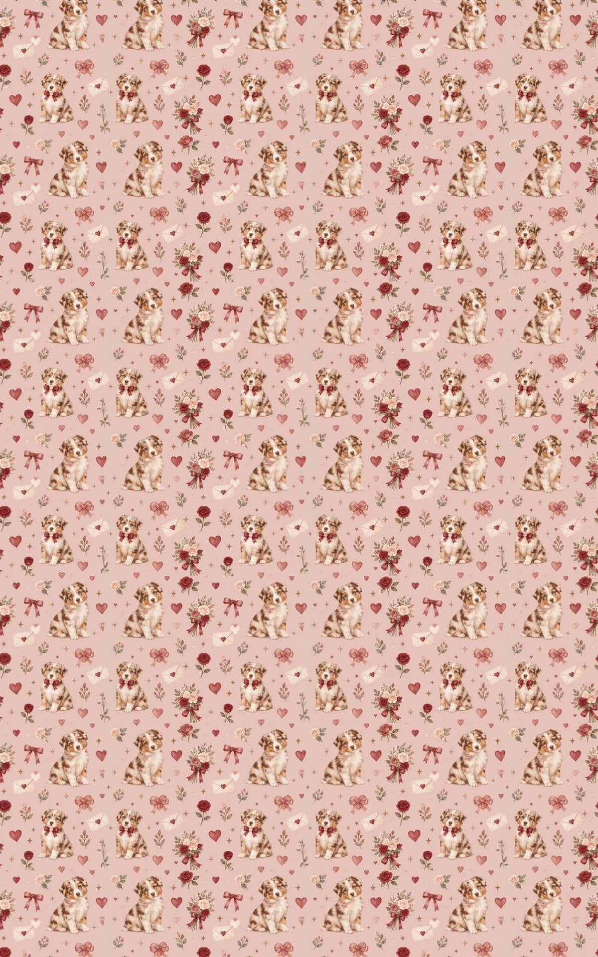 Red Merle Aussie Valentine’s Puppies Wrapping Paper