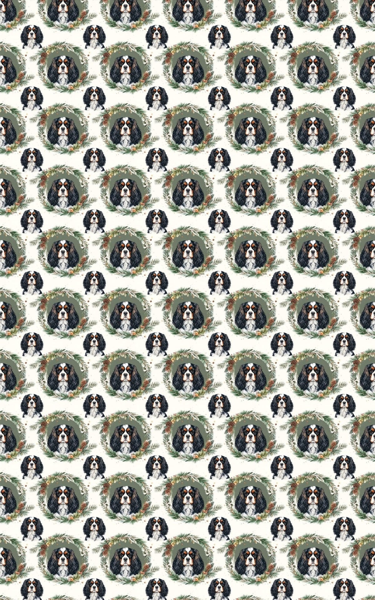 Evergreen Wreath Cavaliers Wrapping Paper