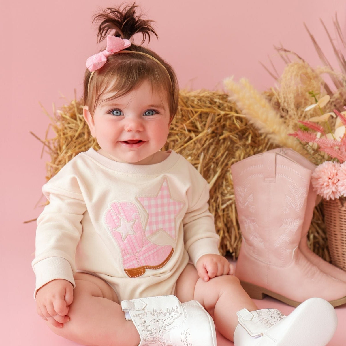 Bandana Cowgirl Patch Western Long Sleeve Romper