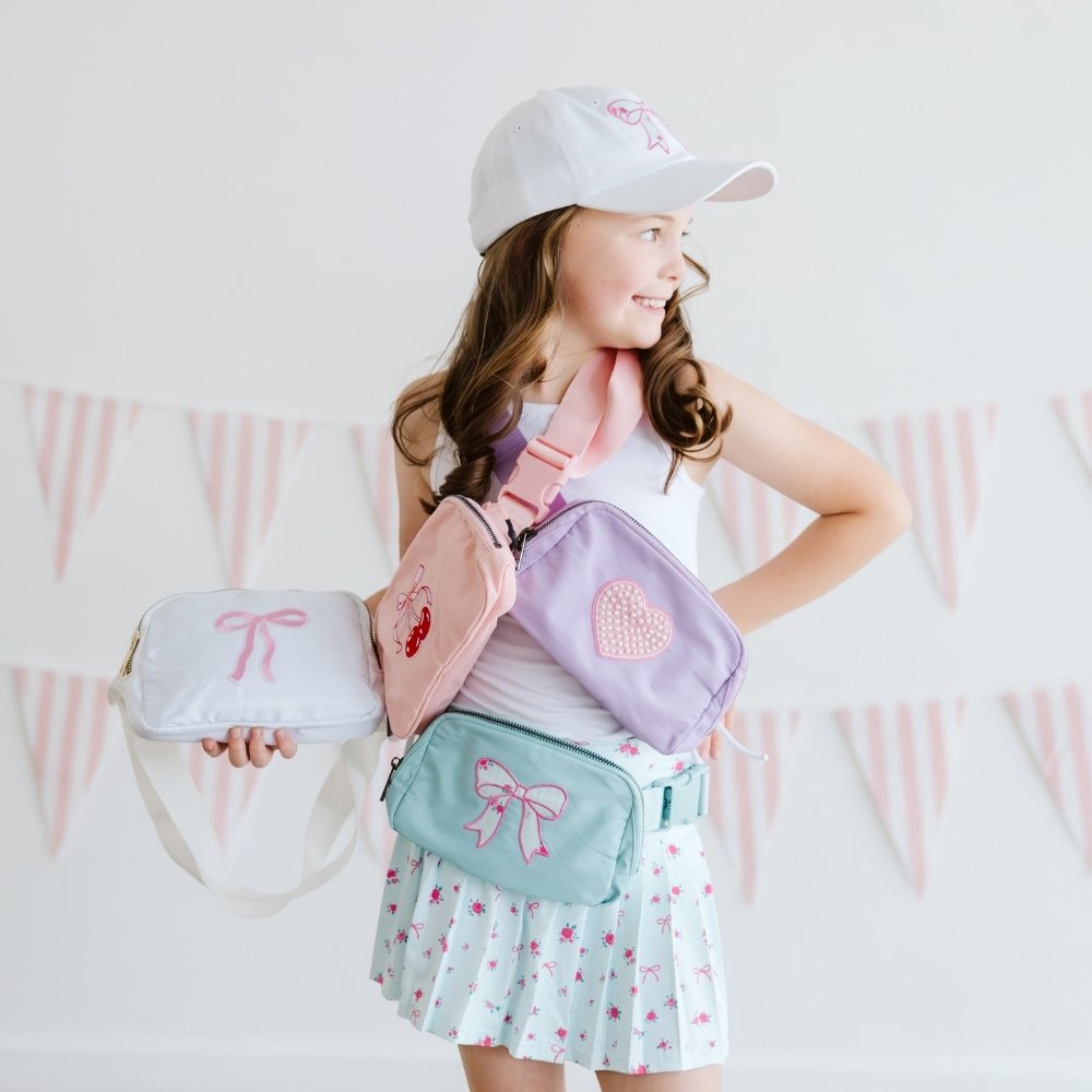Sky Blue Floral Bow Patch Belt Bag