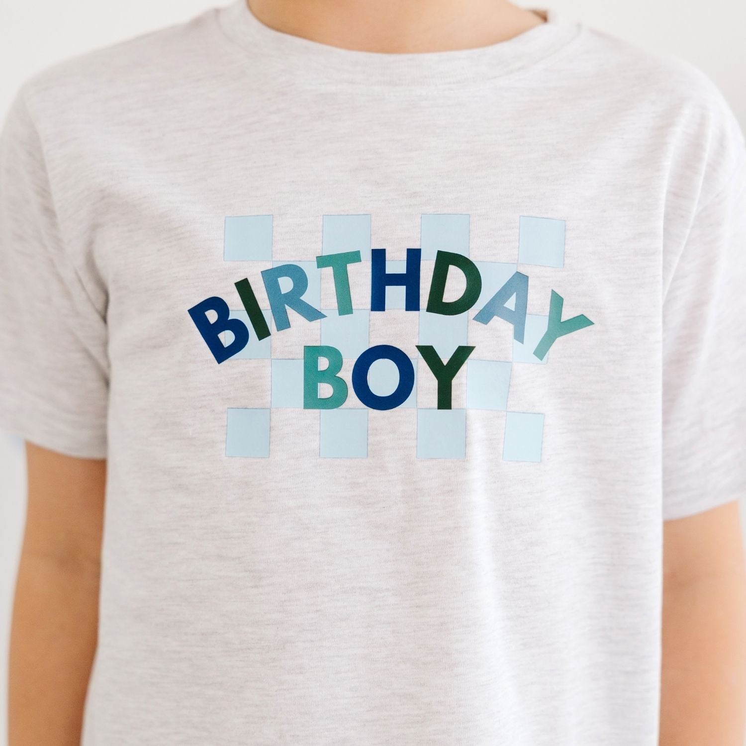 Birthday Boy Checker Short Sleeve T-shirt - Ash
