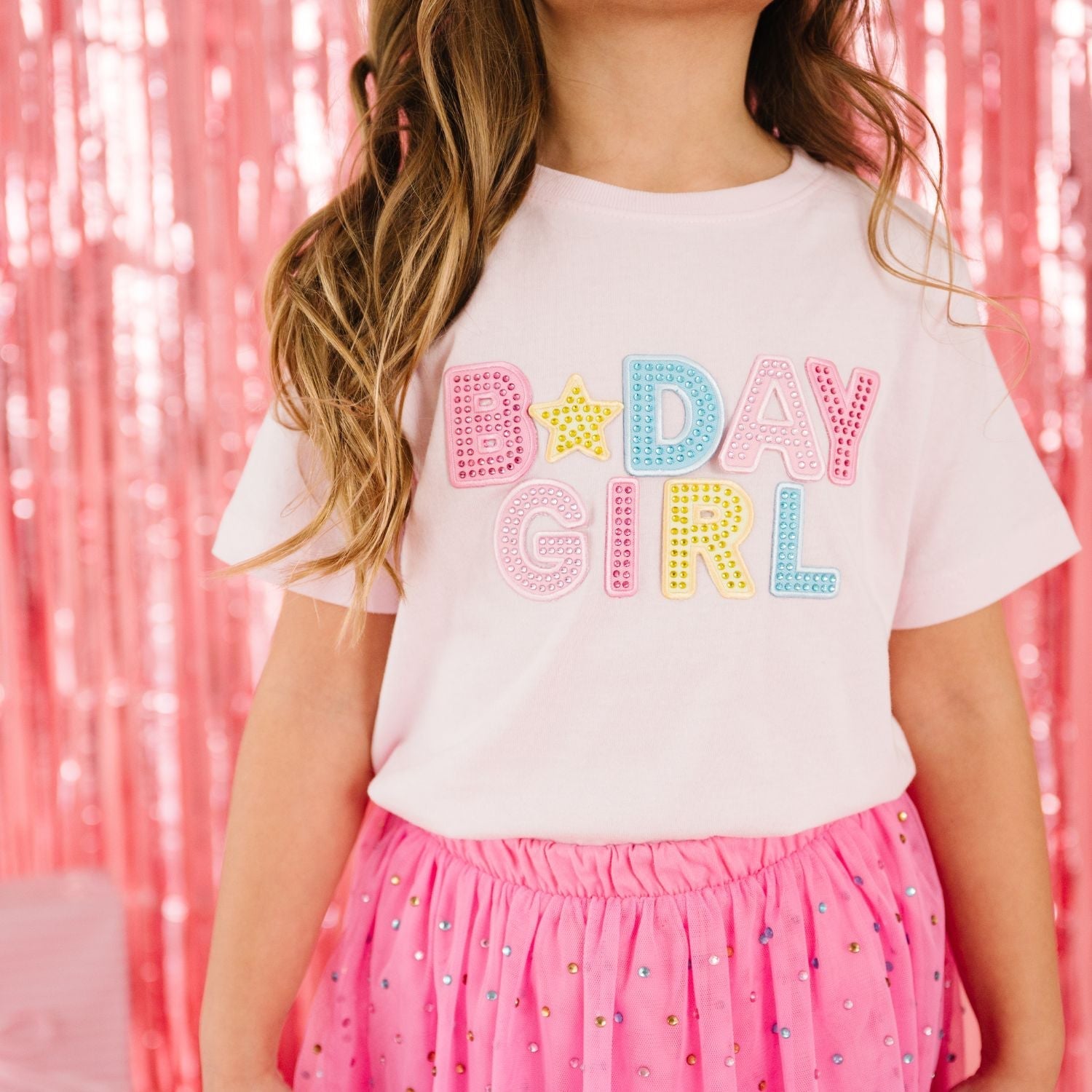 Birthday Girl Rhinestone Patch Short Sleeve T-shirt - Ballet