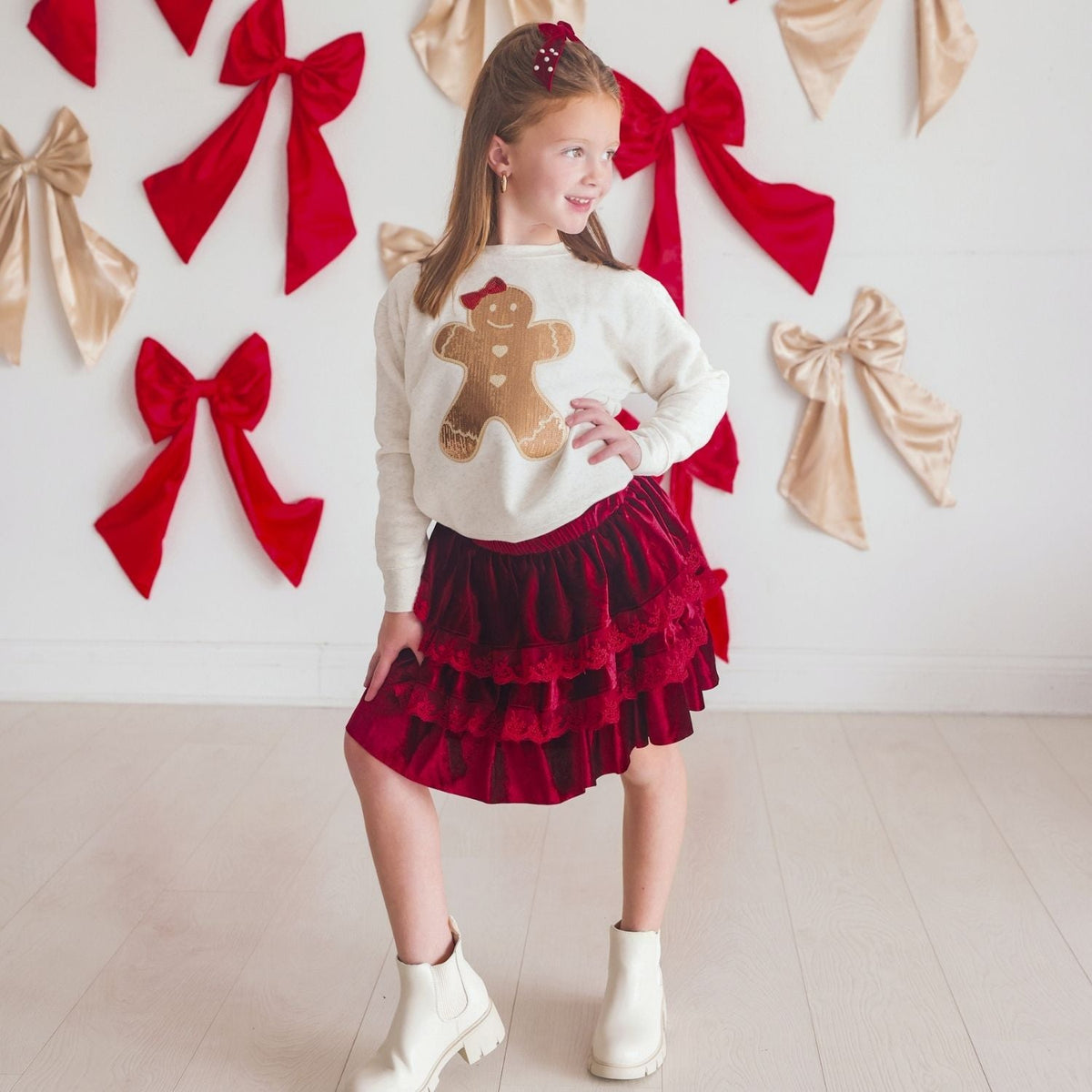 Ruby Red Velvet Tiered Christmas Skirt