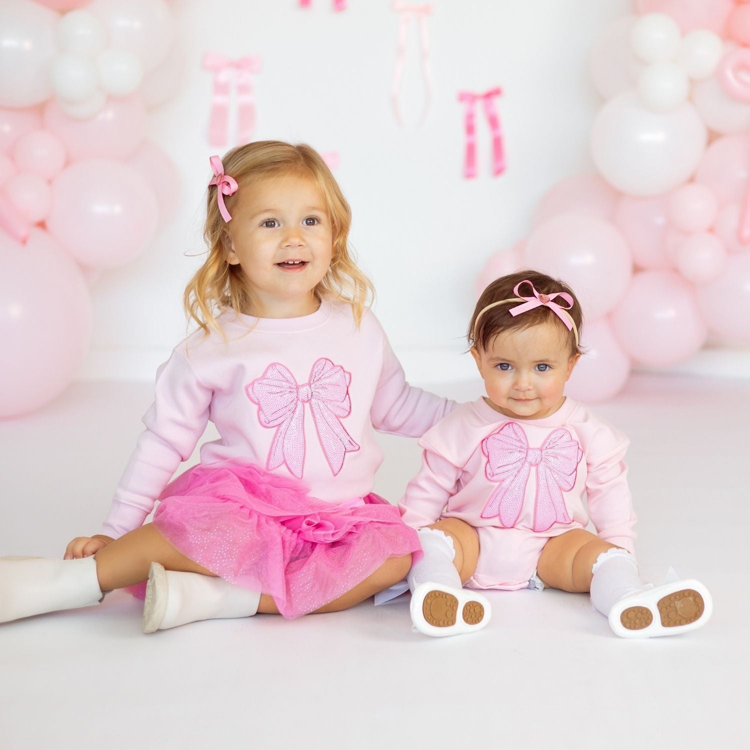 Pink Bow Sequin Patch Long Sleeve Romper