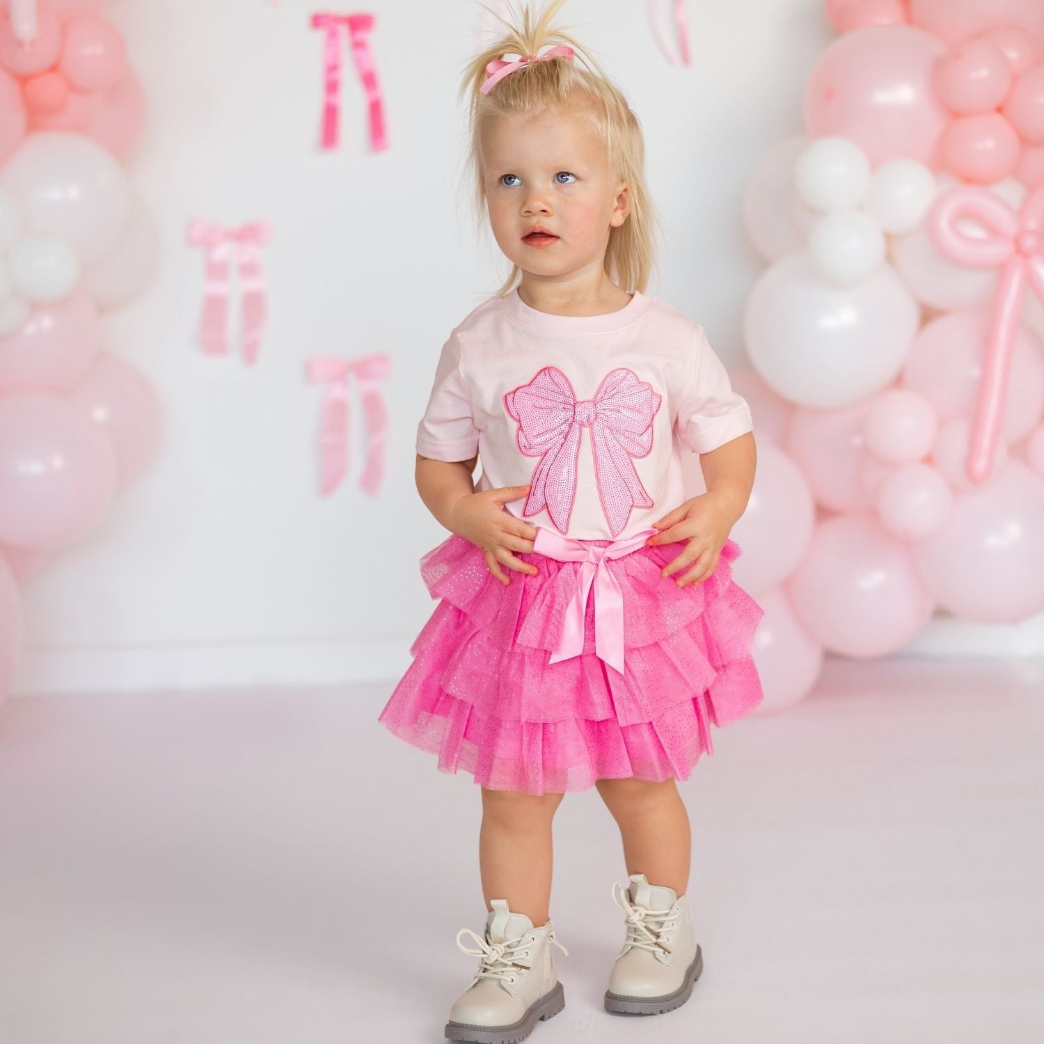Raspberry Bow Tiered Tutu Skirt