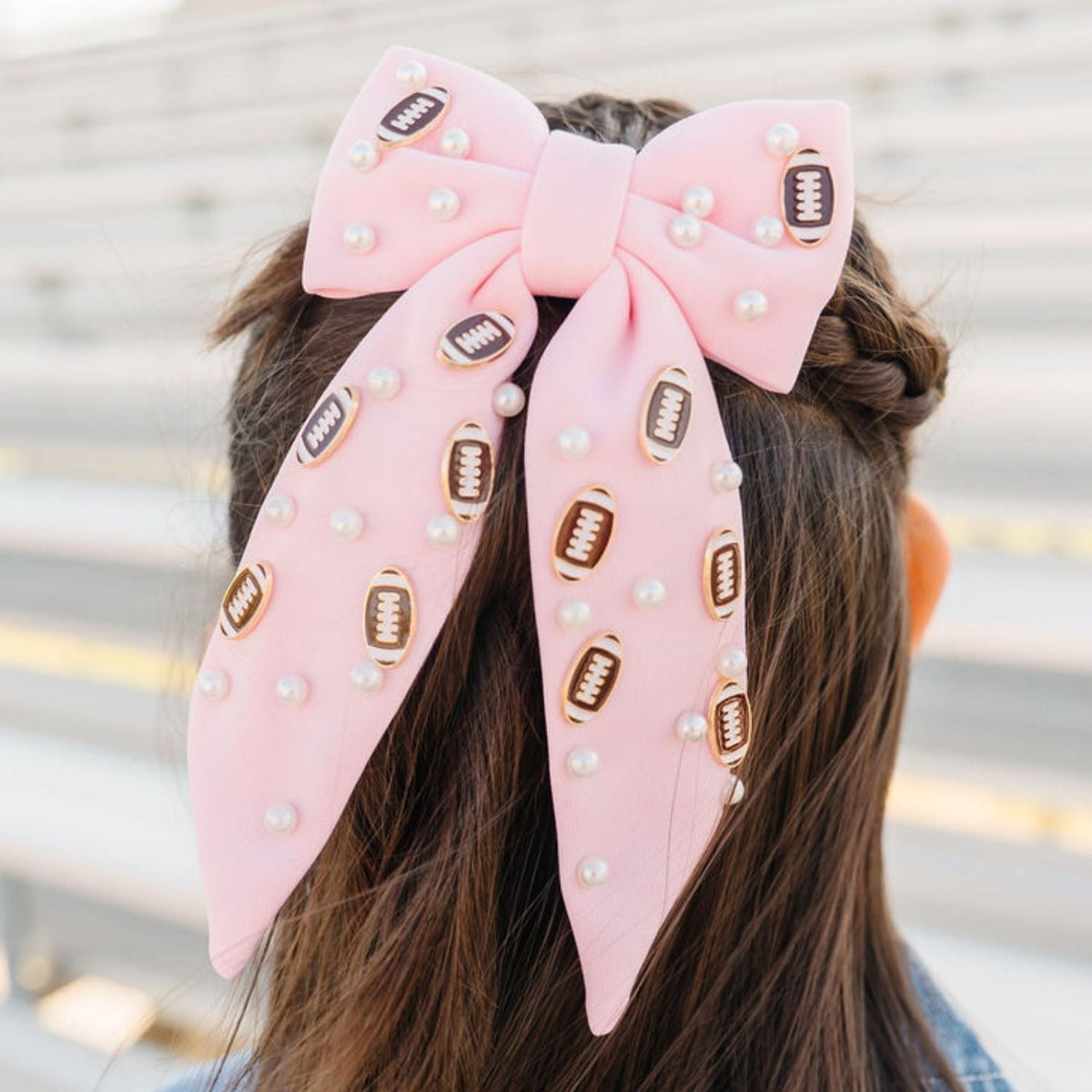 Football Pearl Bow Clip