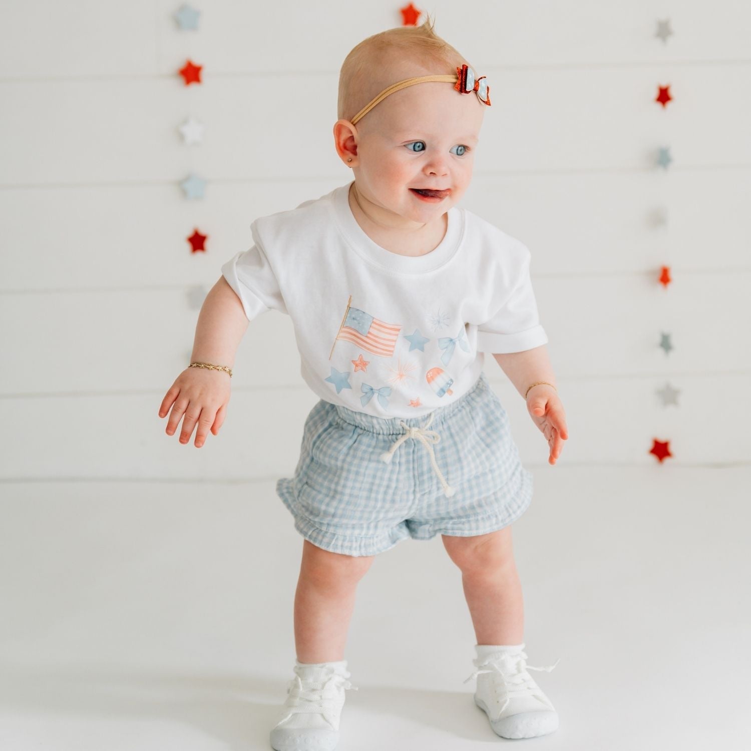 Patriotic Watercolor Short Sleeve Romper