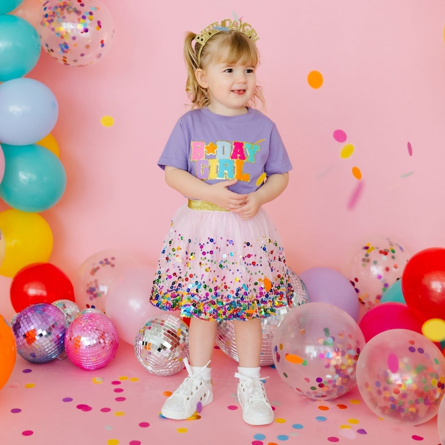 Birthday Girl Patch Short Sleeve T-shirt - Lavender
