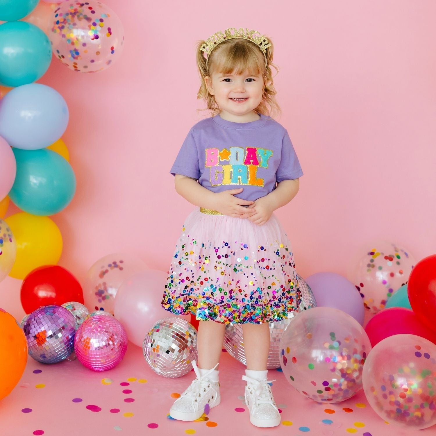 Birthday Girl Patch Short Sleeve T-shirt - Lavender
