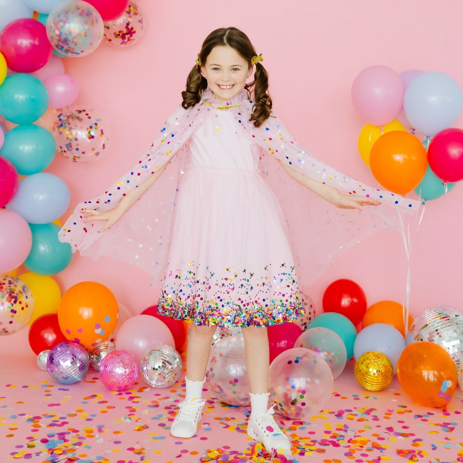 Pink Confetti Short Sleeve Tutu Dress